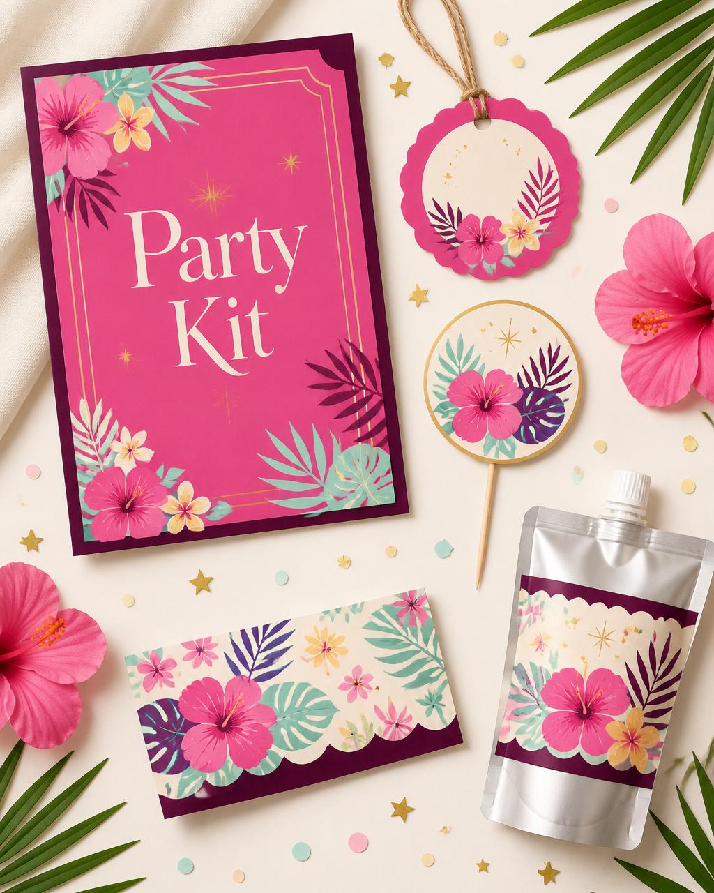 Final CTA — printable party kit flat-lay