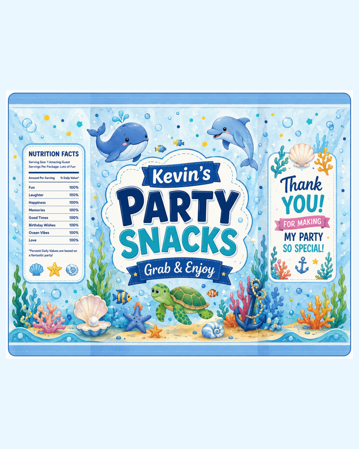 Packaging example — celebration facts label chip bag mockup